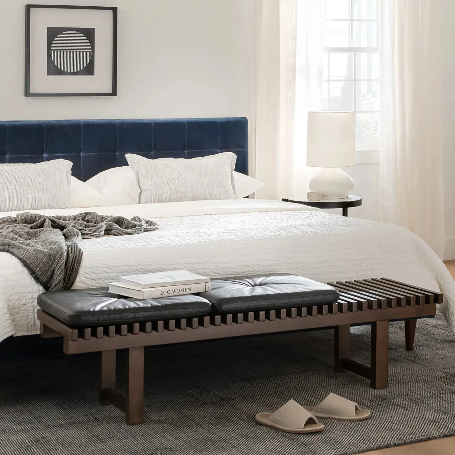 Ripa 59" Leather Bench - Oxford Black