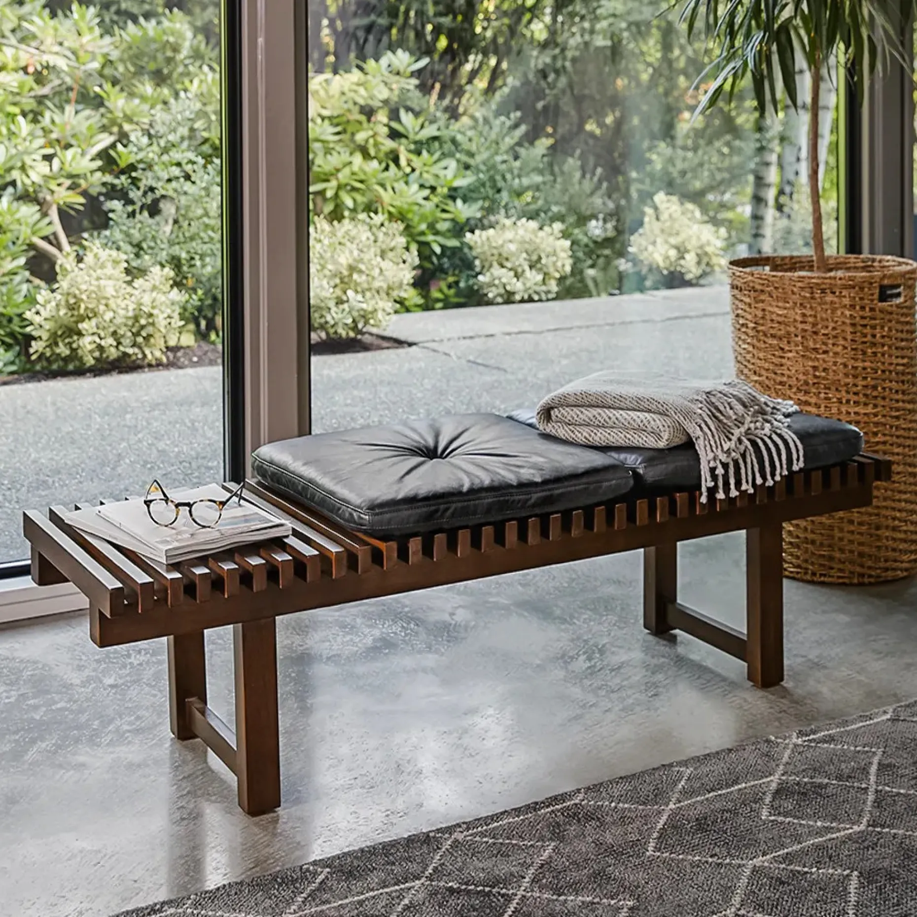 Ripa 59" Leather Bench - Oxford Black