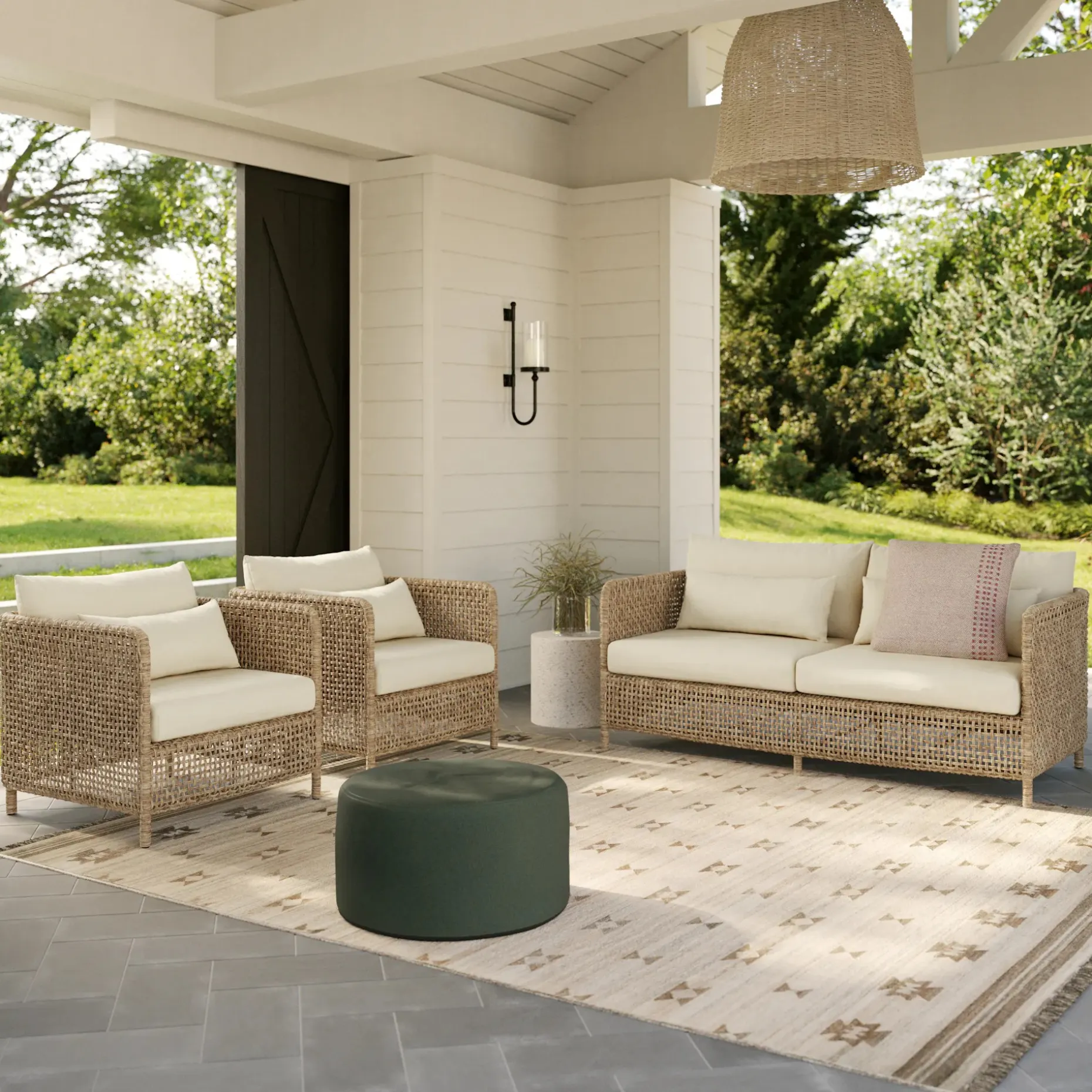 Robbi 32.5" Outdoor Lounge Chair Set - Dravite Ivory