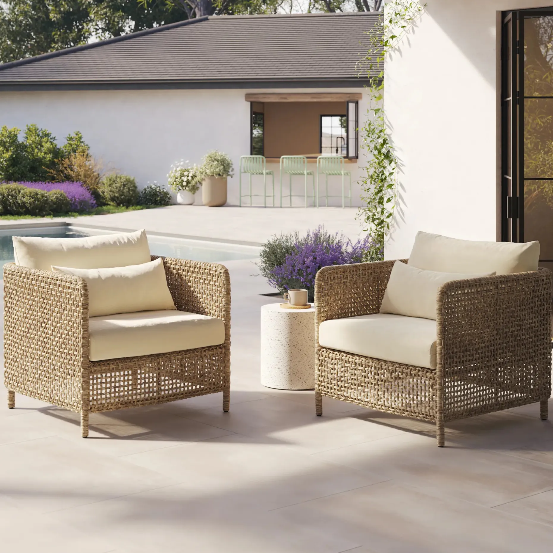 Robbi 32.5" Outdoor Lounge Chair Set - Dravite Ivory