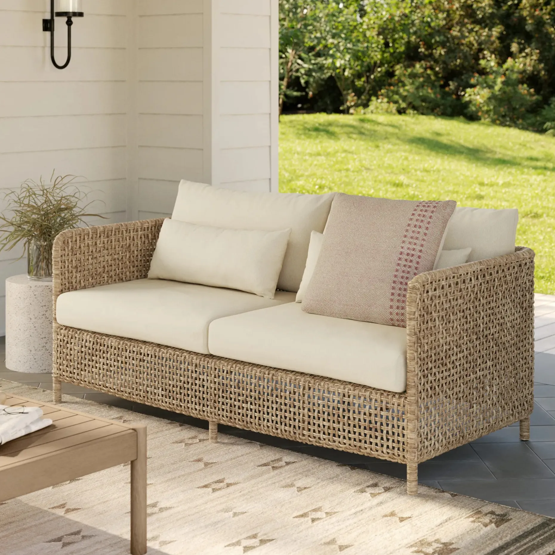 Robbi 67.25" Outdoor Loveseat - Dravite Ivory