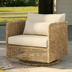 Robbi 32.5" Outdoor Swivel Chair - Dravite Ivory
