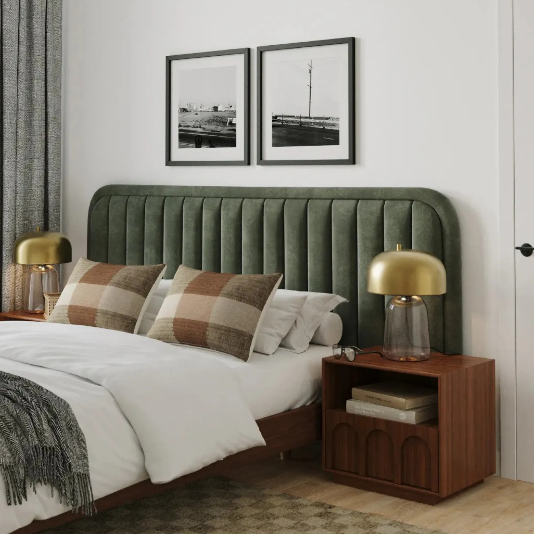 Rolph Queen Velvet Headboard - Plush Pacific Green