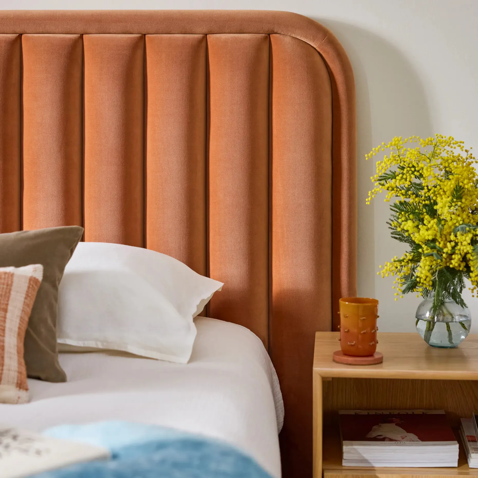 Rolph Queen Velvet Headboard - Plush Pacific Rust