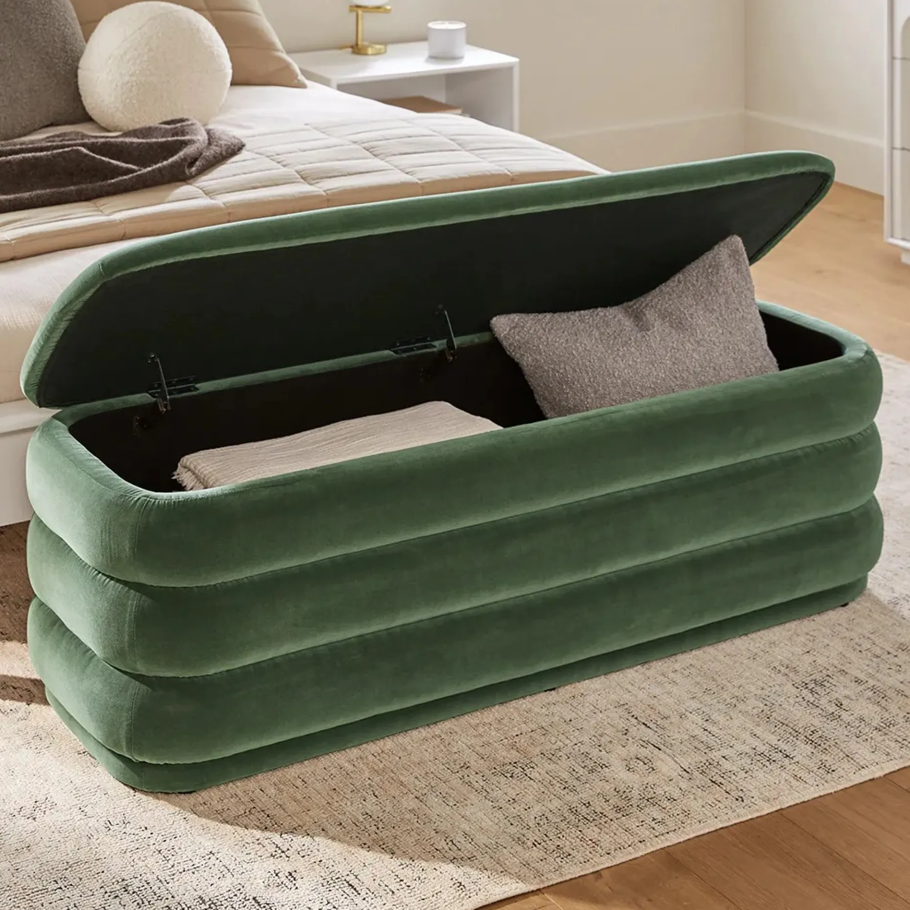 Rolph 55.5" Velvet Storage Bench - Plush Pacific Green