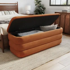 Rolph 55.5" Velvet Storage Bench - Plush Pacific Rust