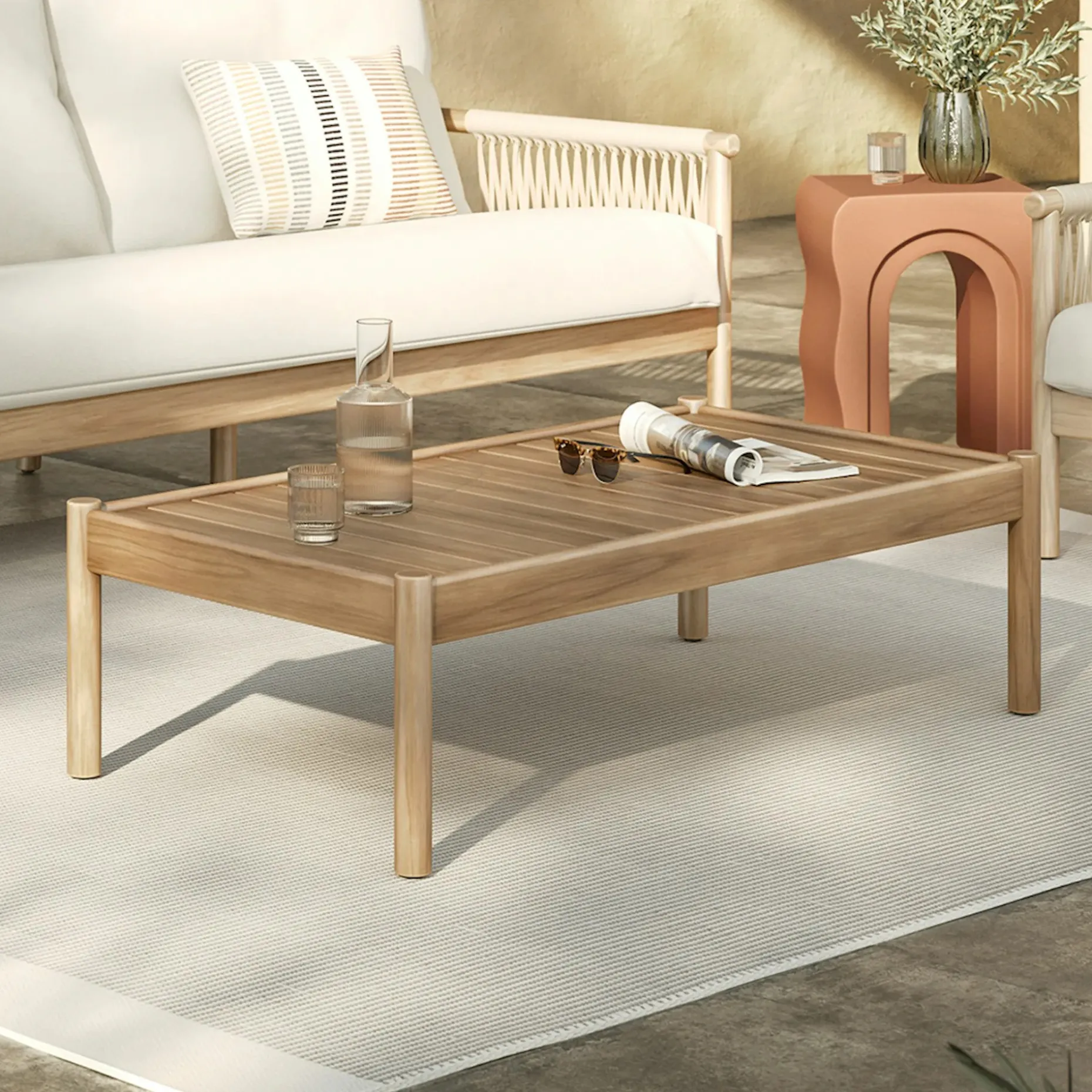 Rosa 47" Outdoor Coffee Table - Light Eucalyptus