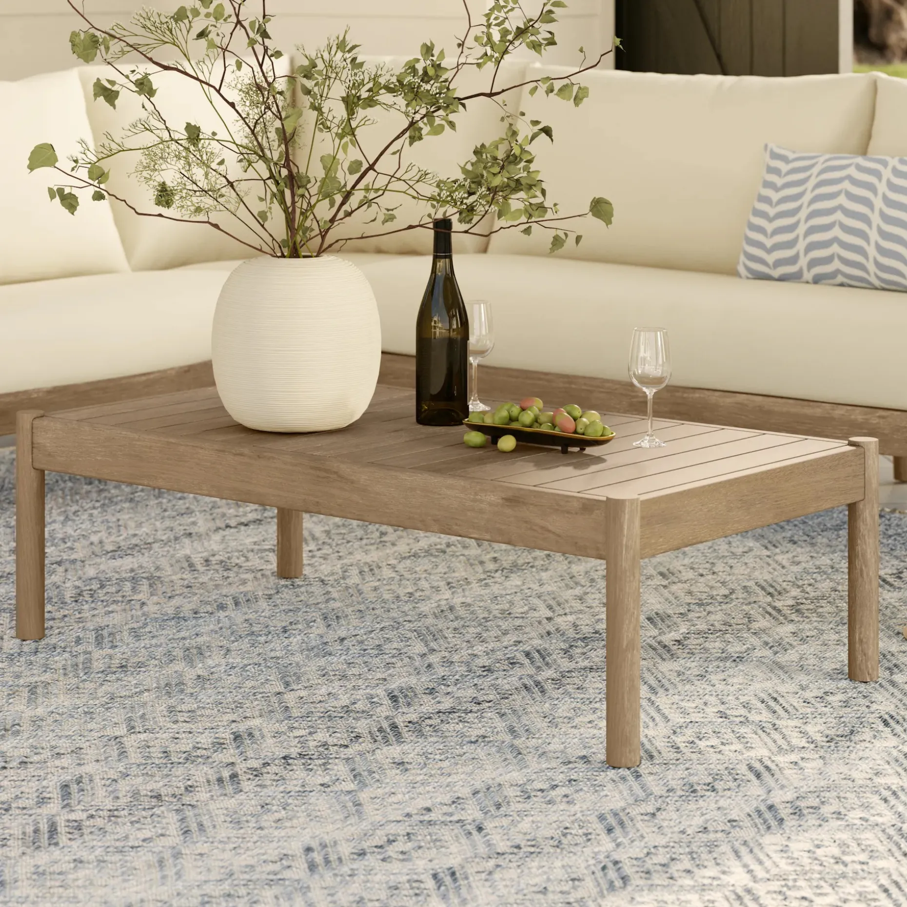 Rosa 47" Outdoor Coffee Table - Light Eucalyptus