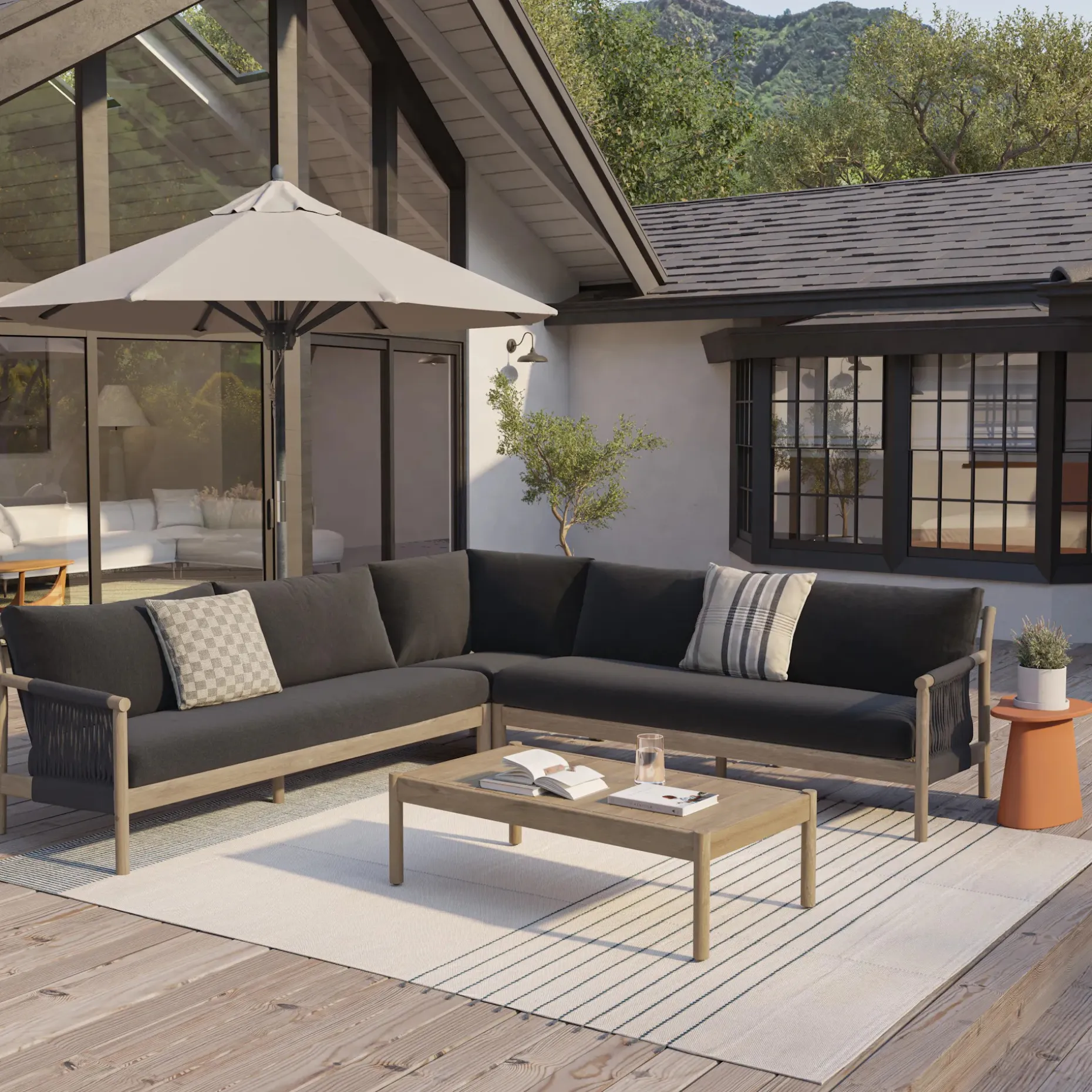 Rosa 110" Outdoor Corner Sectional - Dravite Black