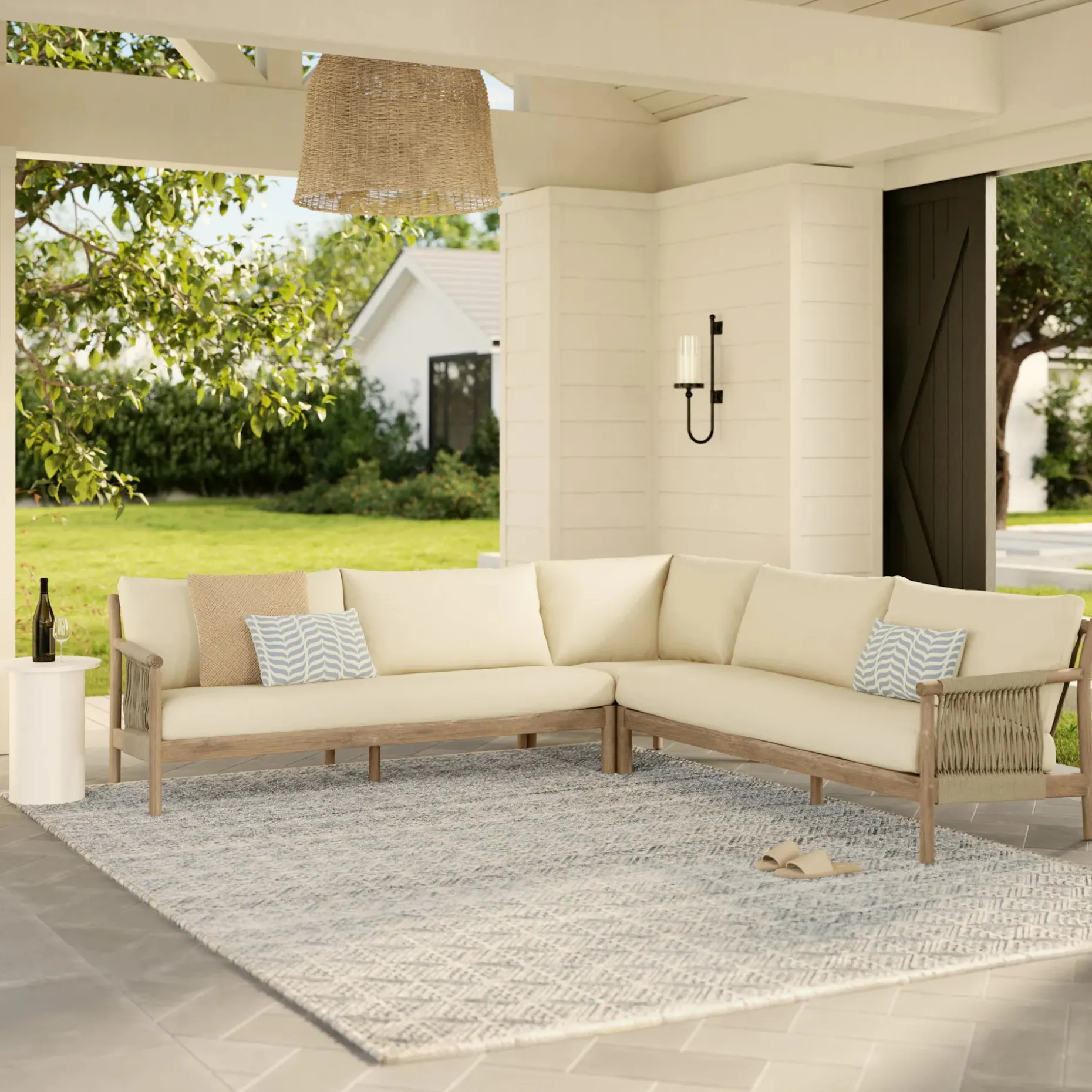 Rosa 110" Outdoor Corner Sectional - Dravite Ivory