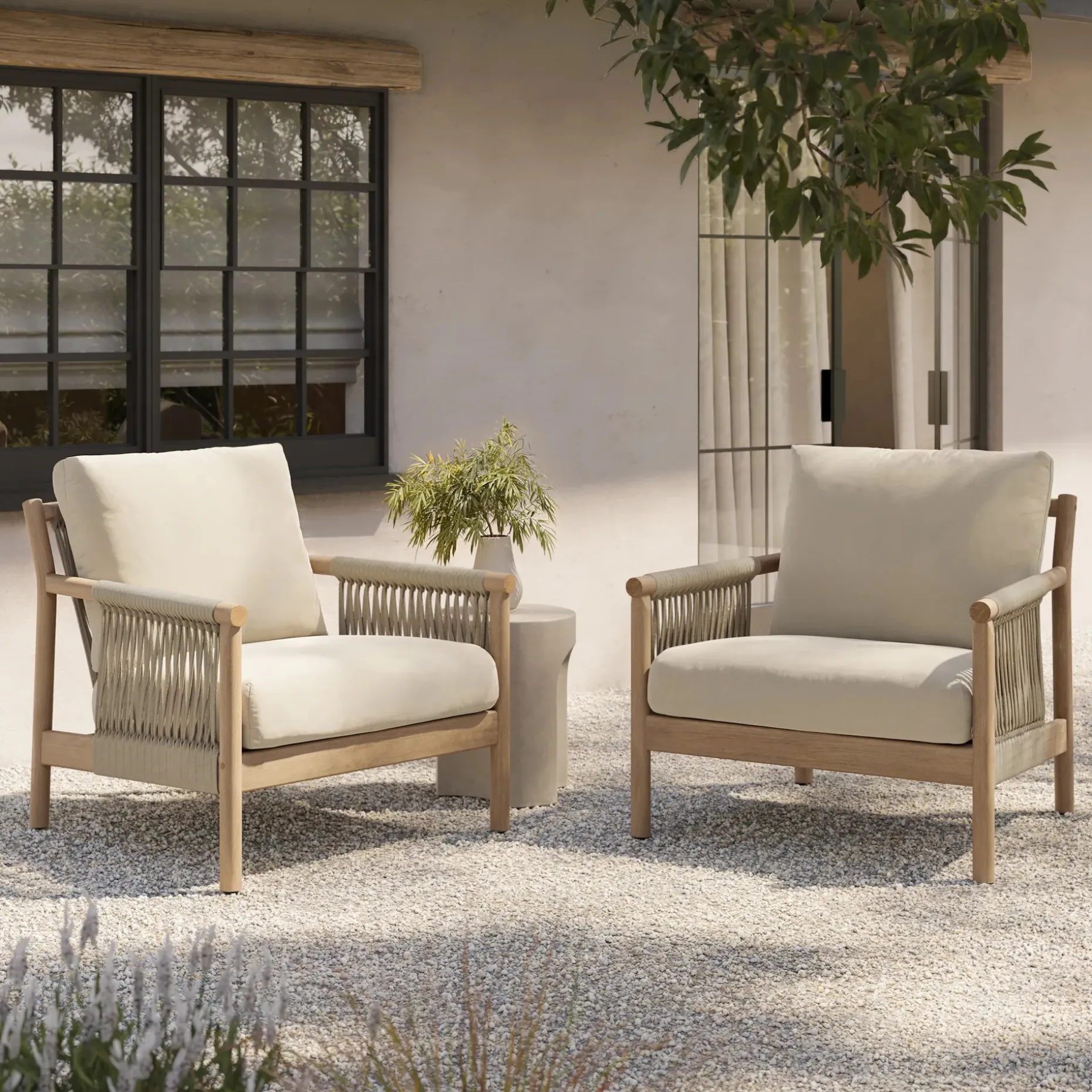 Rosa 34.5" Outdoor Lounge Chair Set - Dravite Ivory