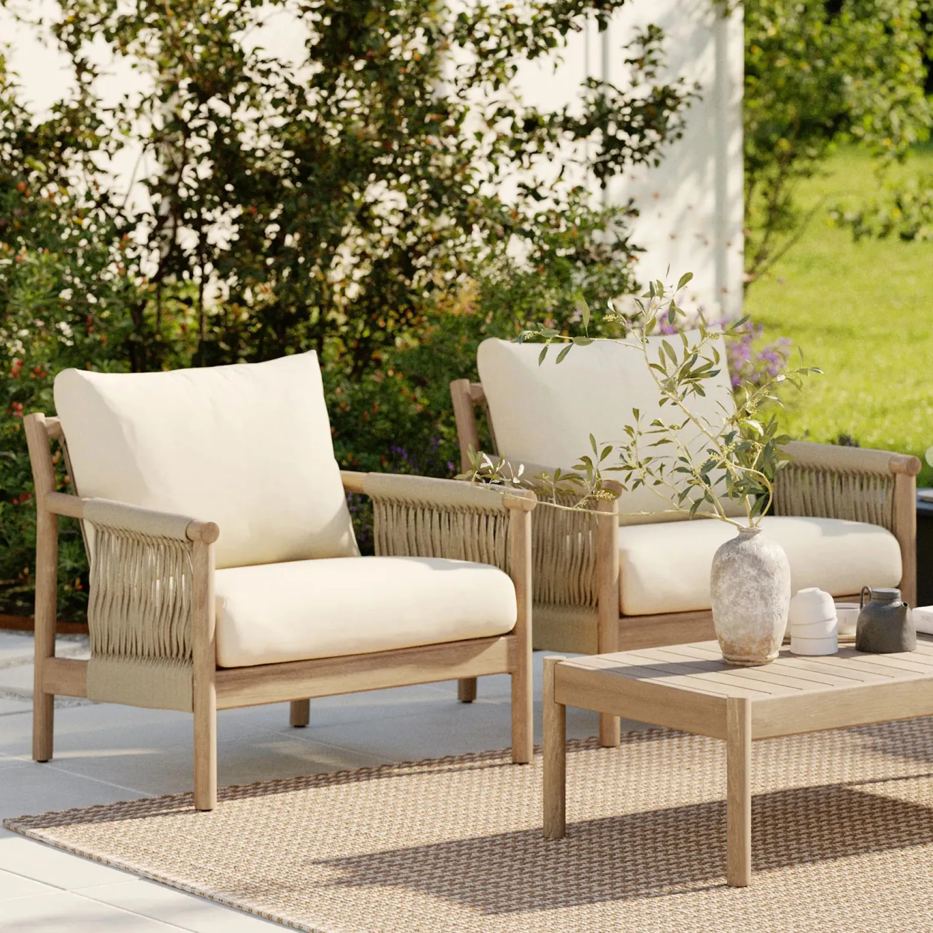 Rosa 34.5" Outdoor Lounge Chair Set - Dravite Ivory