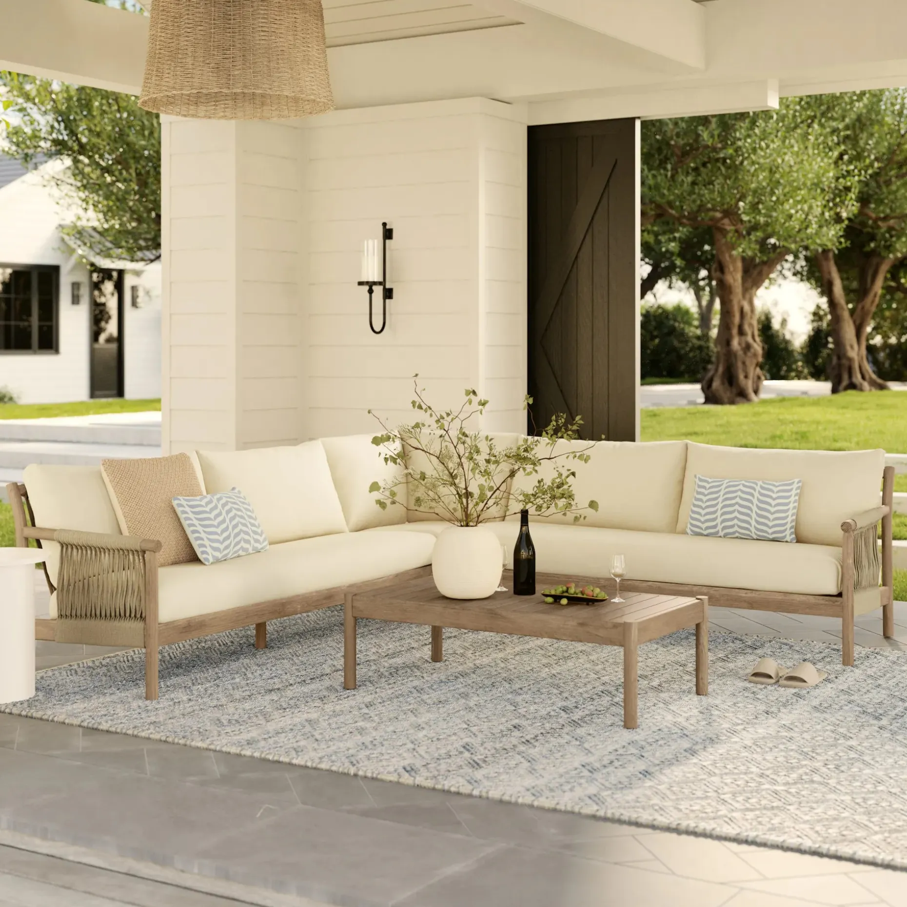 Rosa 110" Outdoor Sectional Set - Dravite Ivory