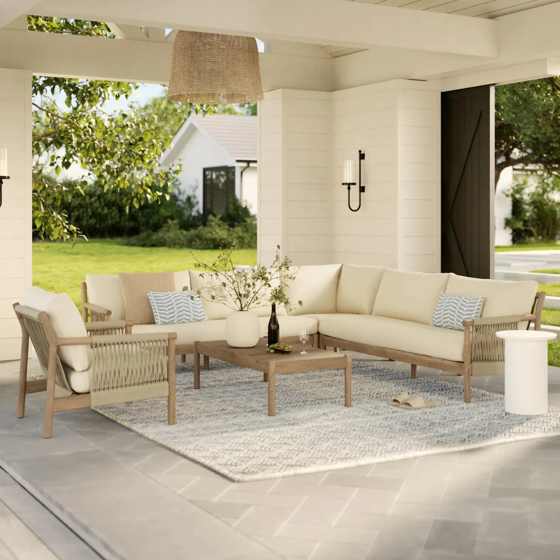 Rosa 110" Outdoor Sectional Set - Dravite Ivory