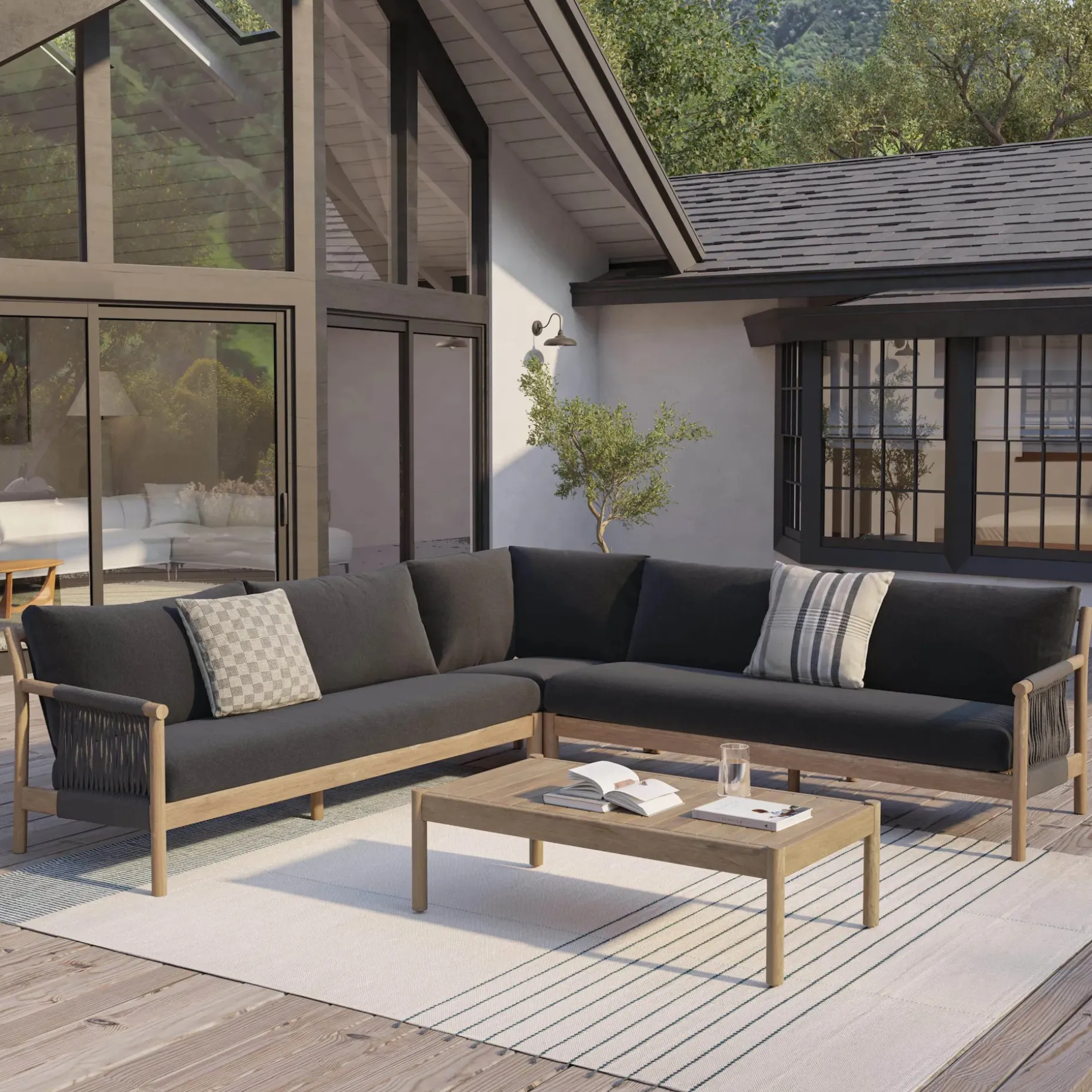 Rosa 110" Outdoor Sectional Set - Dravite Black