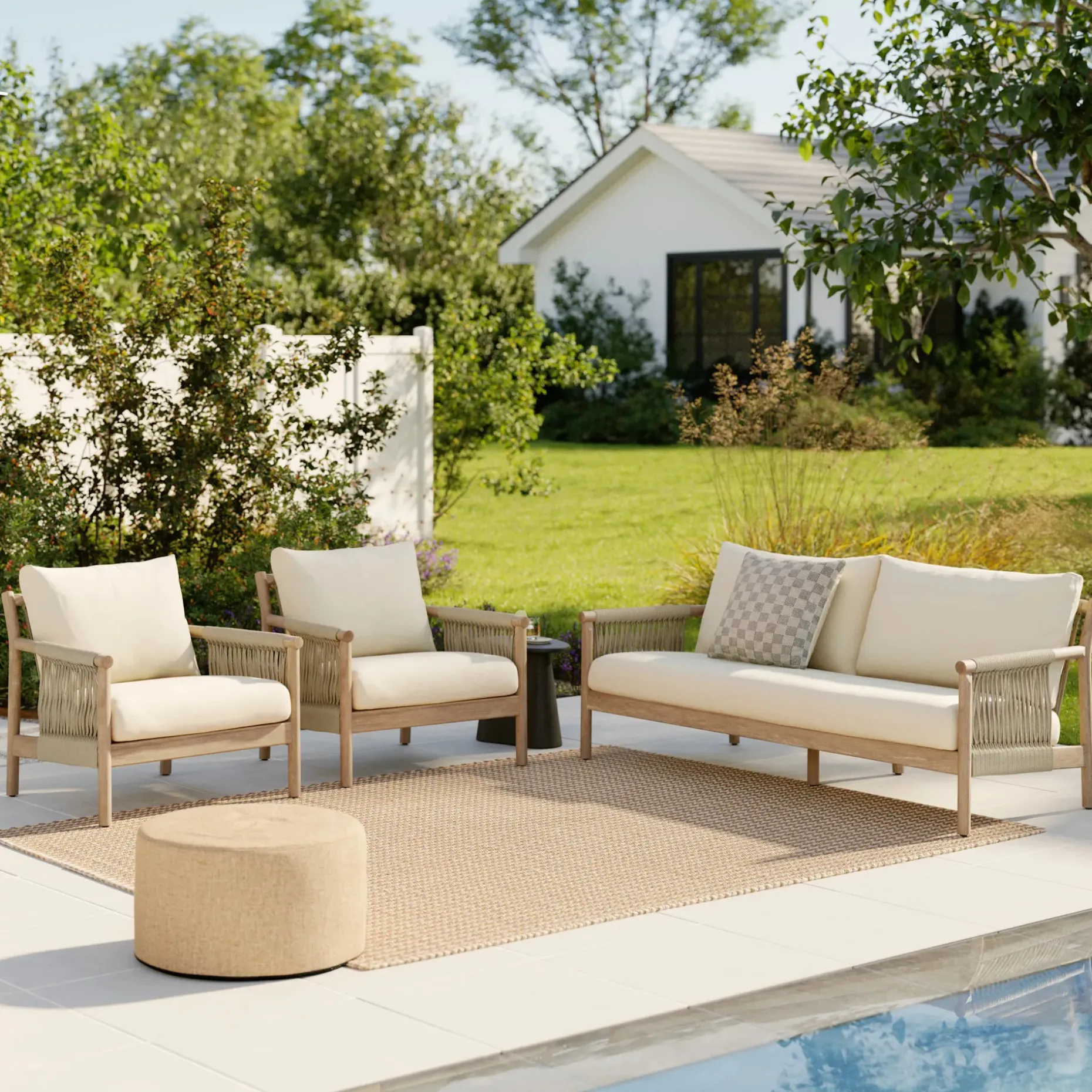Rosa 80" Outdoor Sofa Lounge Set - Dravite Ivory