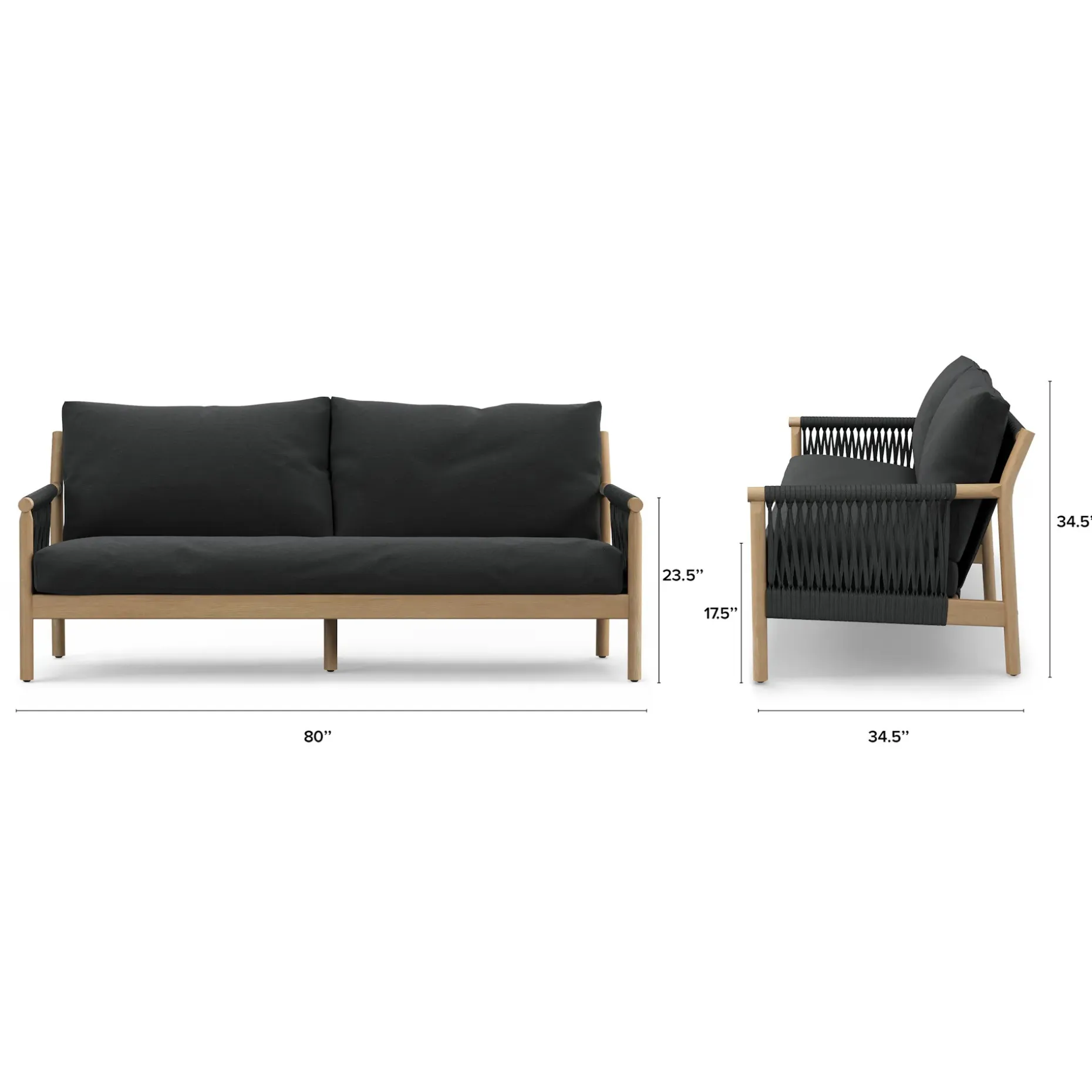 Rosa 80" Outdoor Sofa Lounge Set - Dravite Black