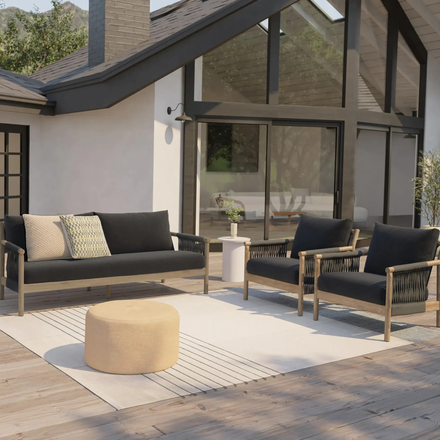 Rosa 80" Outdoor Sofa Lounge Set - Dravite Black