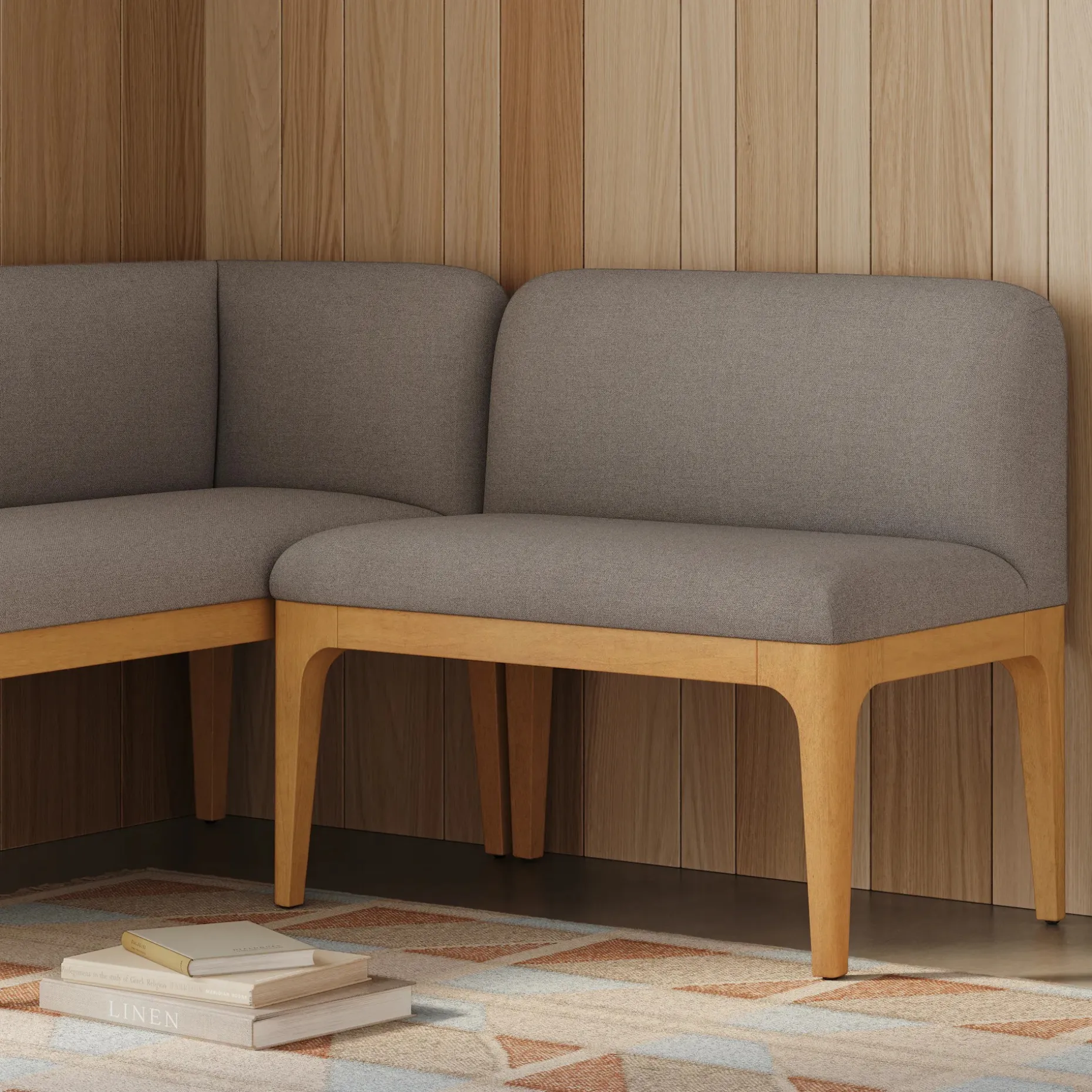 Rosin 34" Armless Banquette - Natural Oak and Hestia Gray