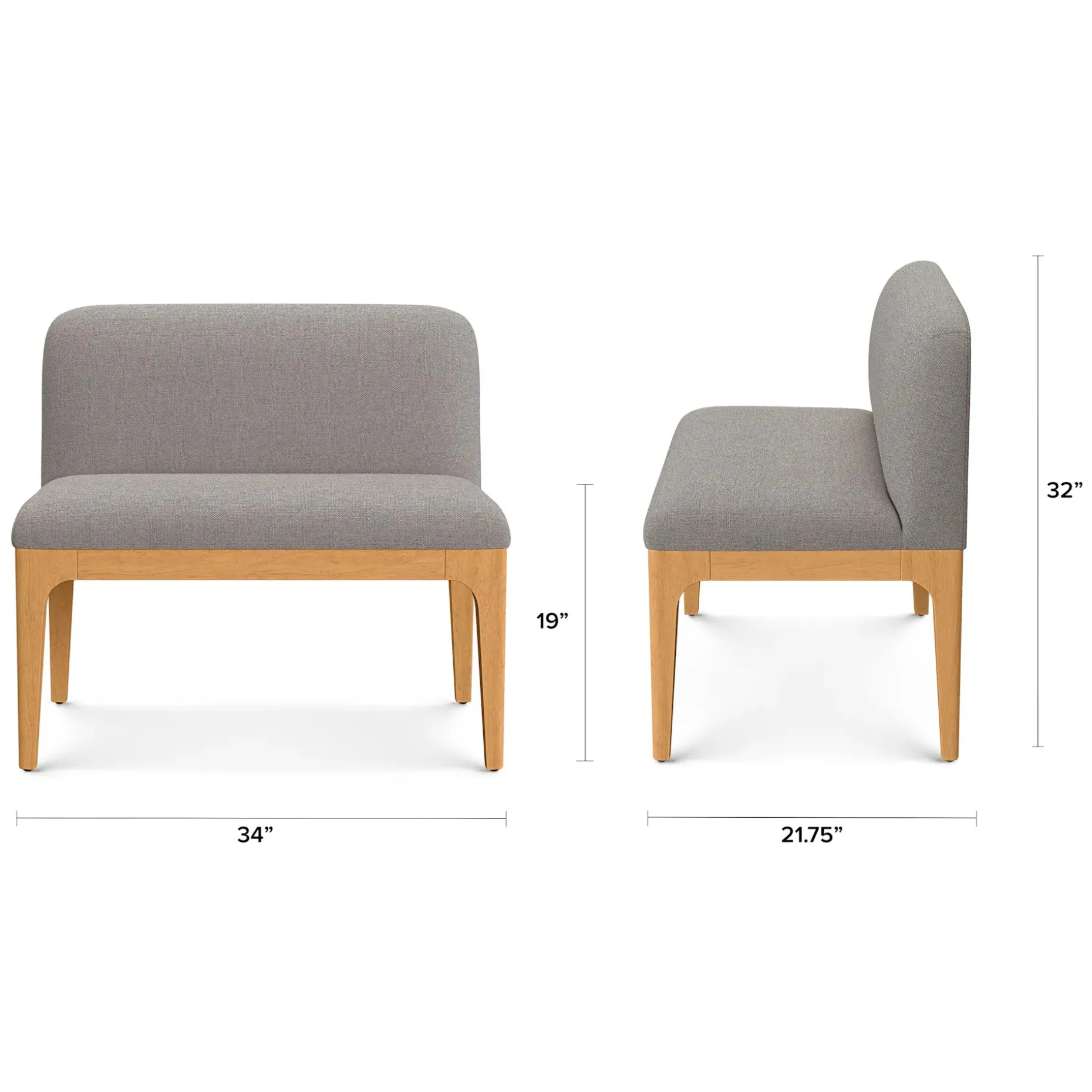 Rosin 34" Armless Banquette - Natural Oak and Hestia Gray