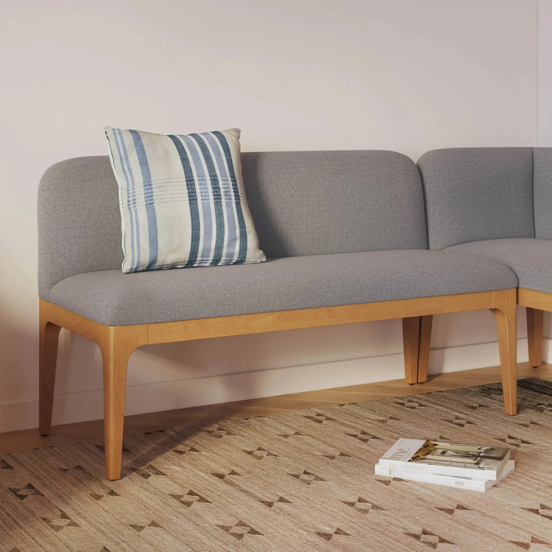 Rosin 53" Armless Banquette - Natural Oak and Hestia Gray