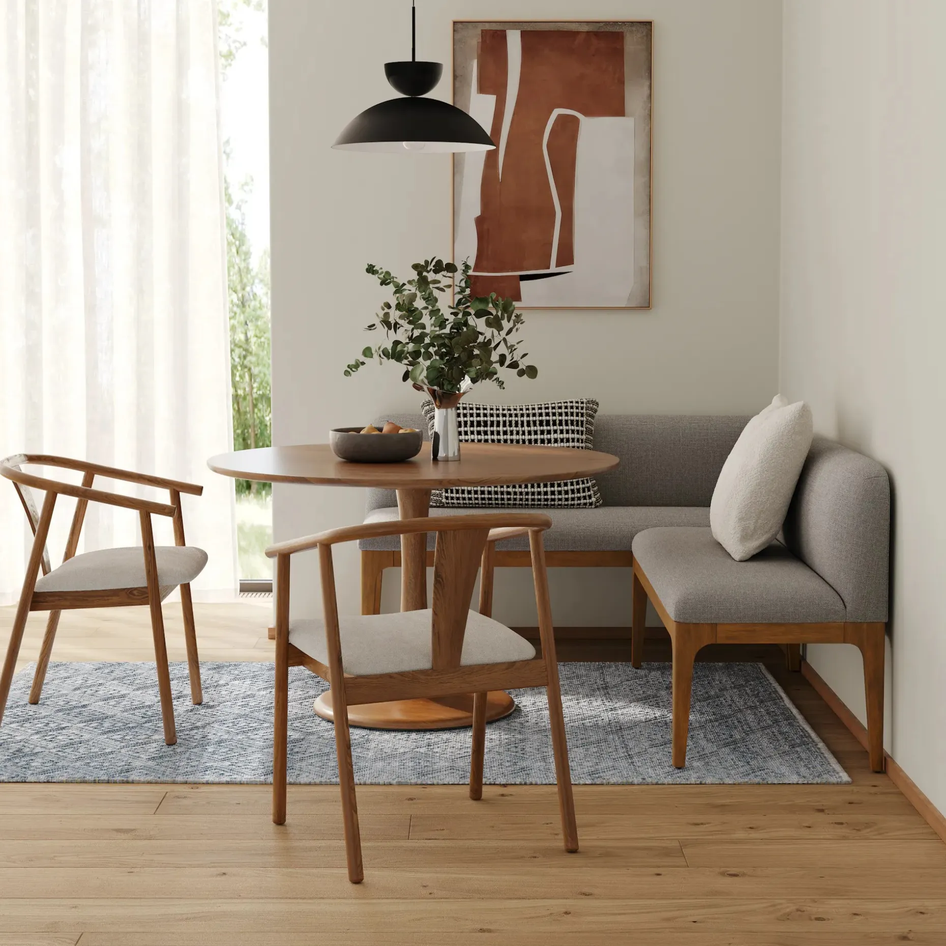 Rosin 53" Armless Banquette - Smoked Oak and Hestia Gray