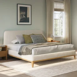 Rosin King Upholstered Bed - Natural Oak and Sand Ivory