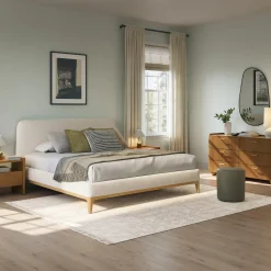 Rosin King Upholstered Bed - Natural Oak and Sand Ivory