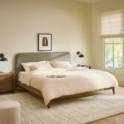 Rosin King Upholstered Bed - Smoked Oak and Welsh Green