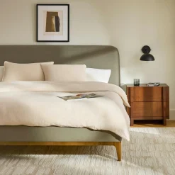 Rosin King Upholstered Bed - Smoked Oak and Welsh Green