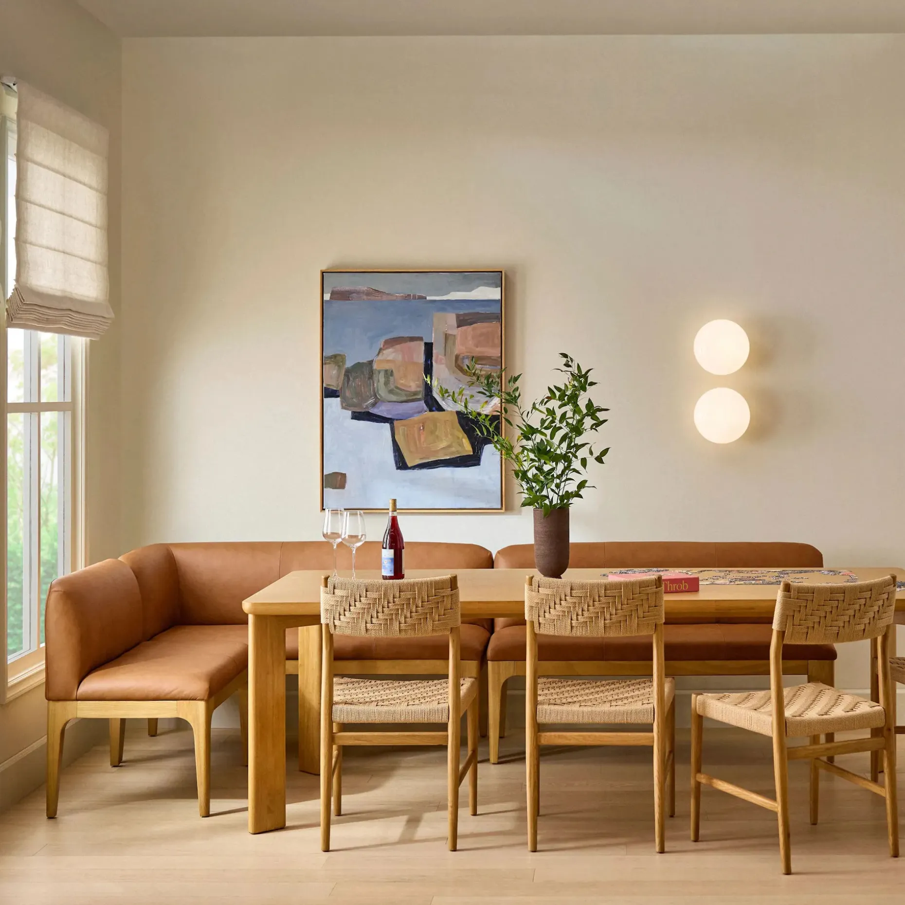 Rosin 53" Leather Armless Banquette - Natural Oak and Lucia Tan