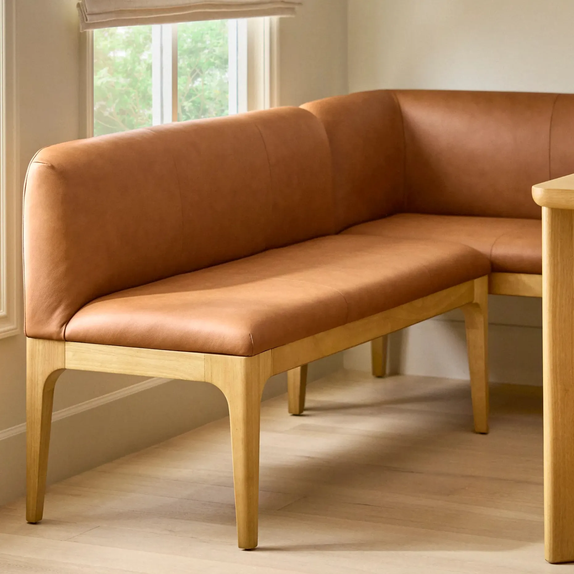 Rosin 53" Leather Armless Banquette - Natural Oak and Lucia Tan