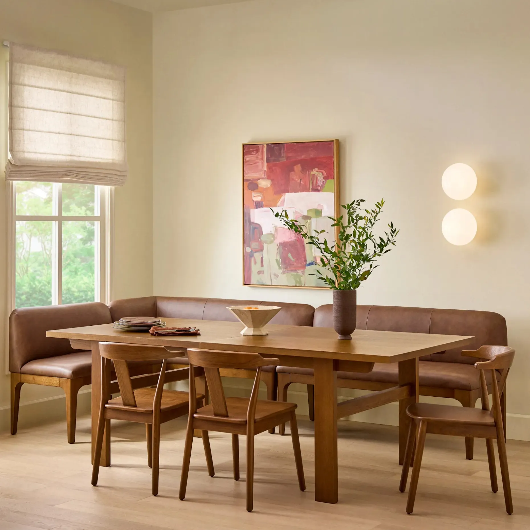 Rosin 53" Leather Armless Banquette - Smoked Oak and Lucia Brown