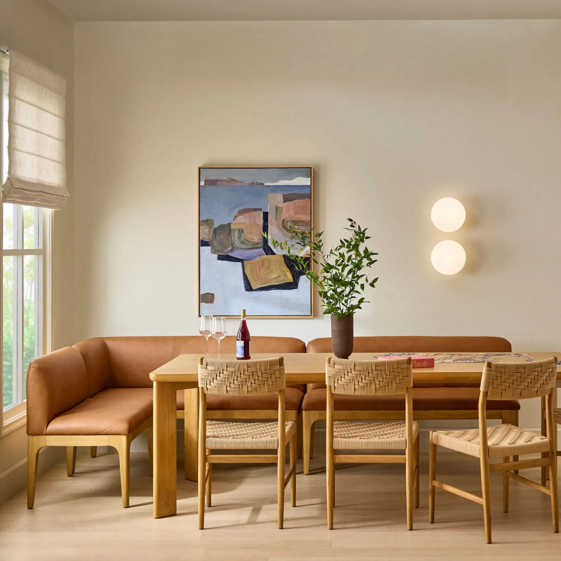 Rosin 34" Leather Armless Banquette - Natural Oak and Lucia Tan