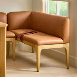 Rosin 56.75" Leather Left Corner Banquette - Natural Oak and Lucia Tan