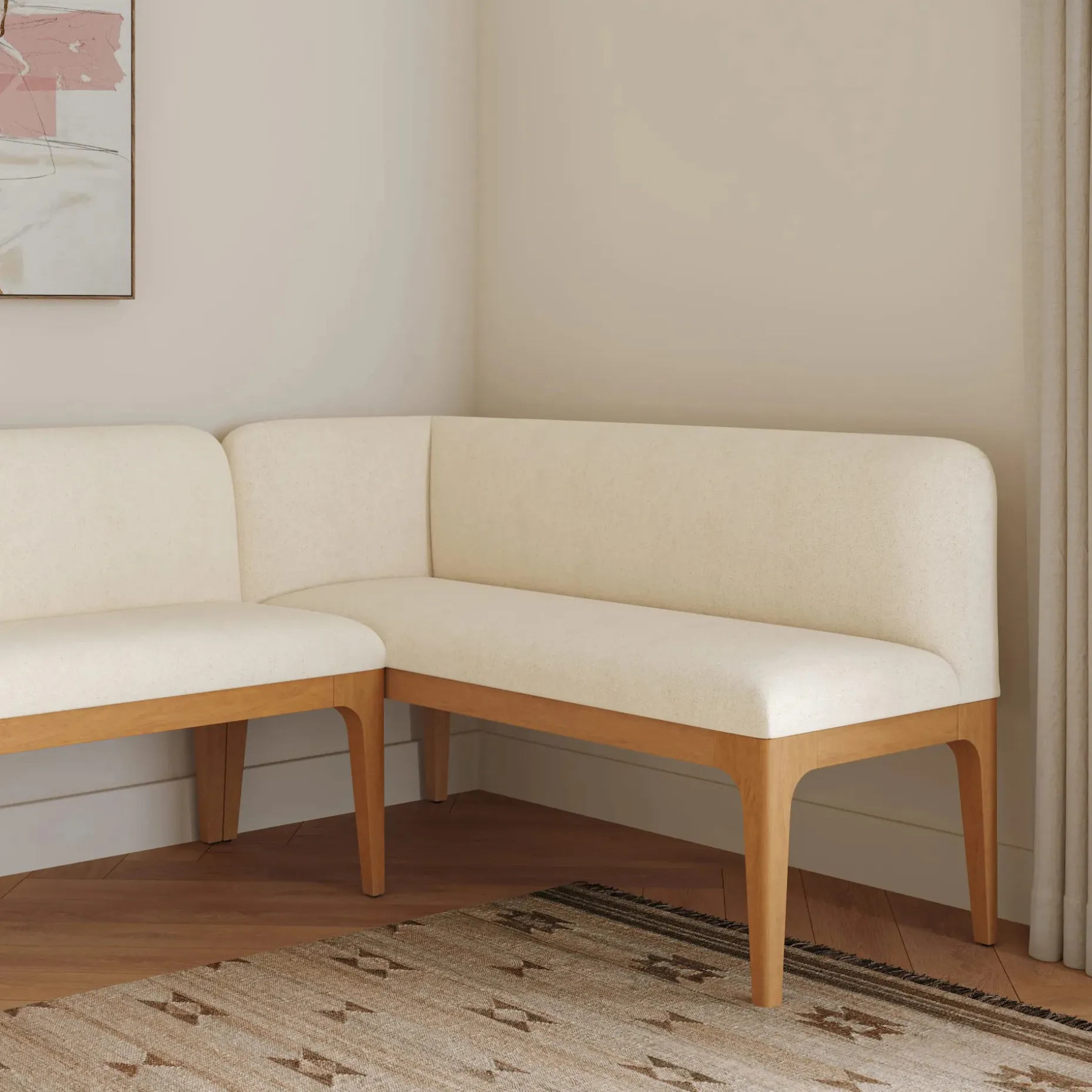 Rosin 56.75" Left Corner Banquette - Natural Oak and Sand Ivory