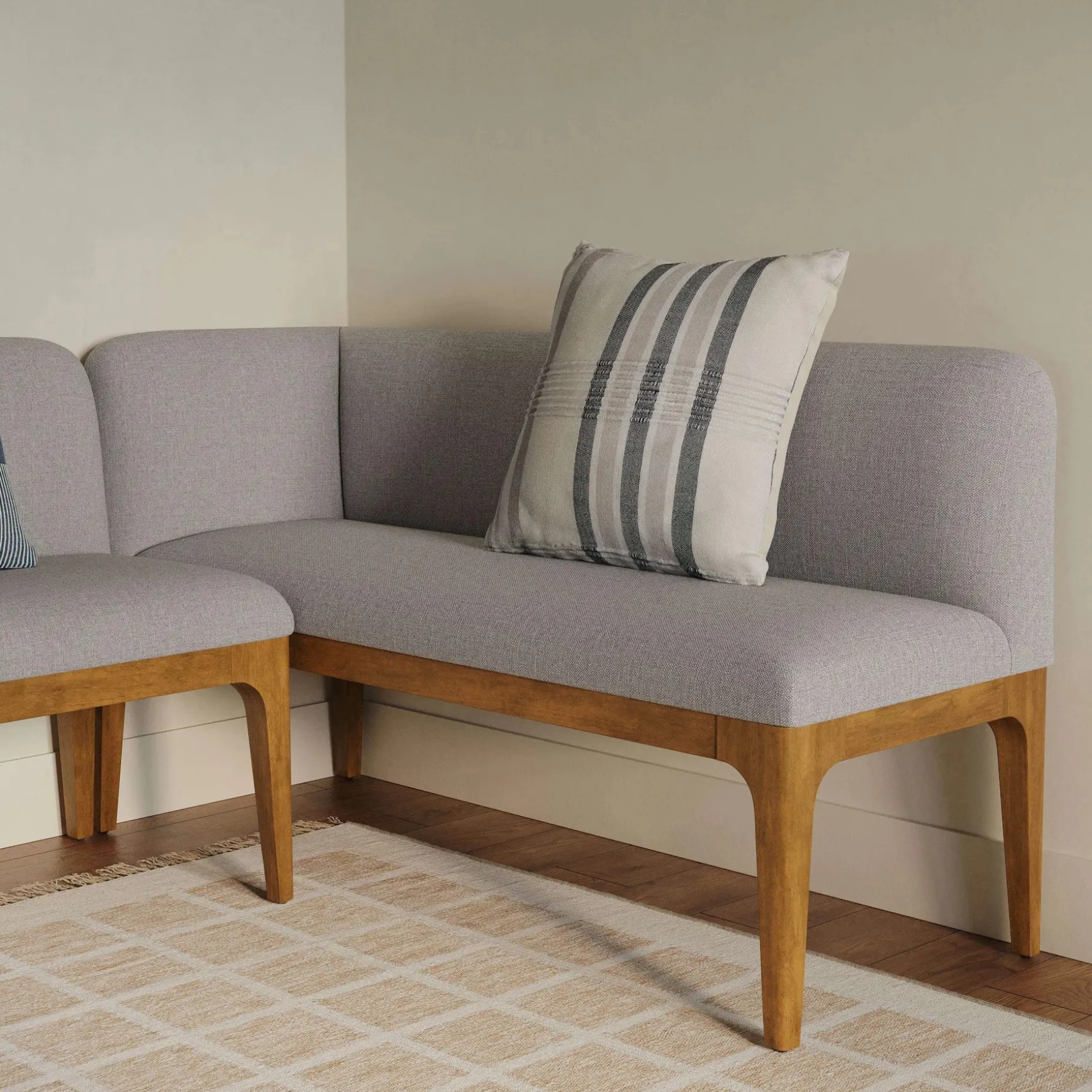 Rosin 56.75" Left Corner Banquette - Smoked Oak and Hestia Gray