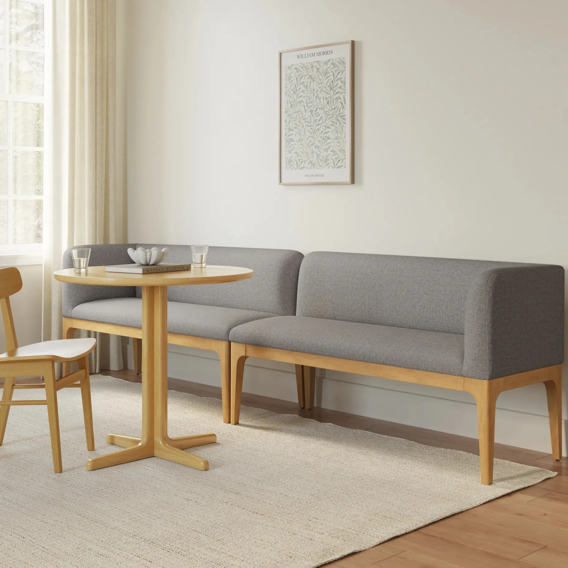 Rosin 113.5" Long Banquette Set - Natural Oak and Hestia Gray