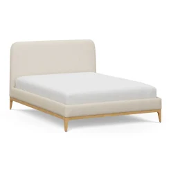 Rosin Queen Upholstered Bed - Natural Oak and Sand Ivory