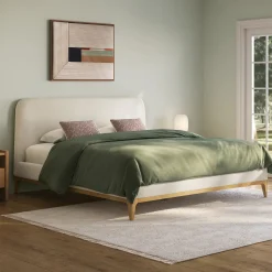 Rosin Queen Upholstered Bed - Natural Oak and Sand Ivory