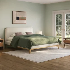 Rosin Queen Upholstered Bed - Natural Oak and Sand Ivory