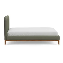 Rosin Queen Upholstered Bed - Smoked Oak and Welsh Green