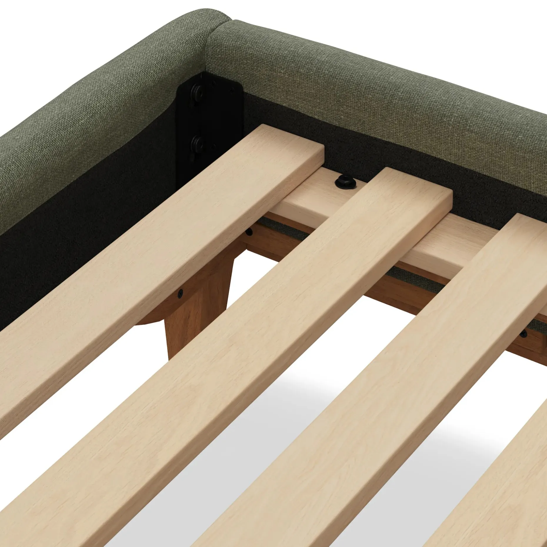Rosin Queen Upholstered Bed - Smoked Oak and Welsh Green