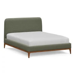 Rosin Queen Upholstered Bed - Smoked Oak and Welsh Green
