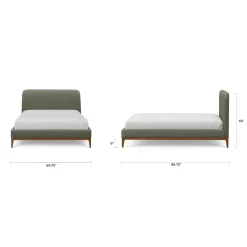 Rosin Queen Upholstered Bed - Smoked Oak and Welsh Green