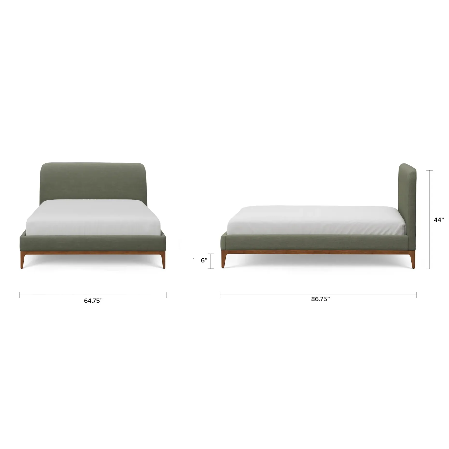 Rosin Queen Upholstered Bed - Smoked Oak and Welsh Green