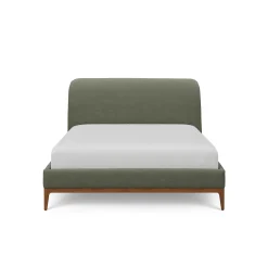 Rosin Queen Upholstered Bed - Smoked Oak and Welsh Green