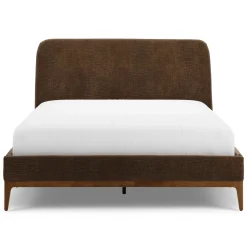 Rosin Queen Upholstered Bed - Walnut and Valor Brown