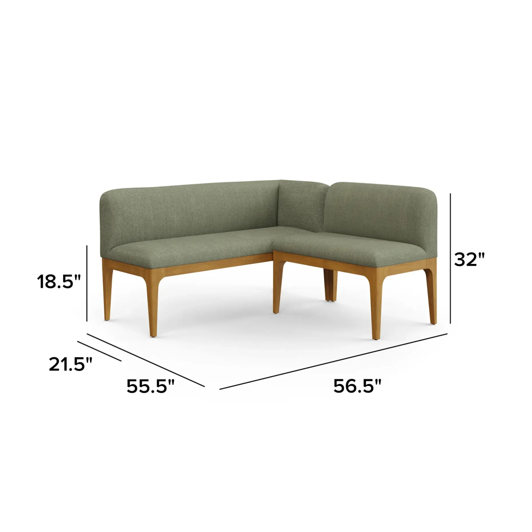 Rosin 55.75" Right Arm Banquette Set - Smoked Oak and Welsh Green