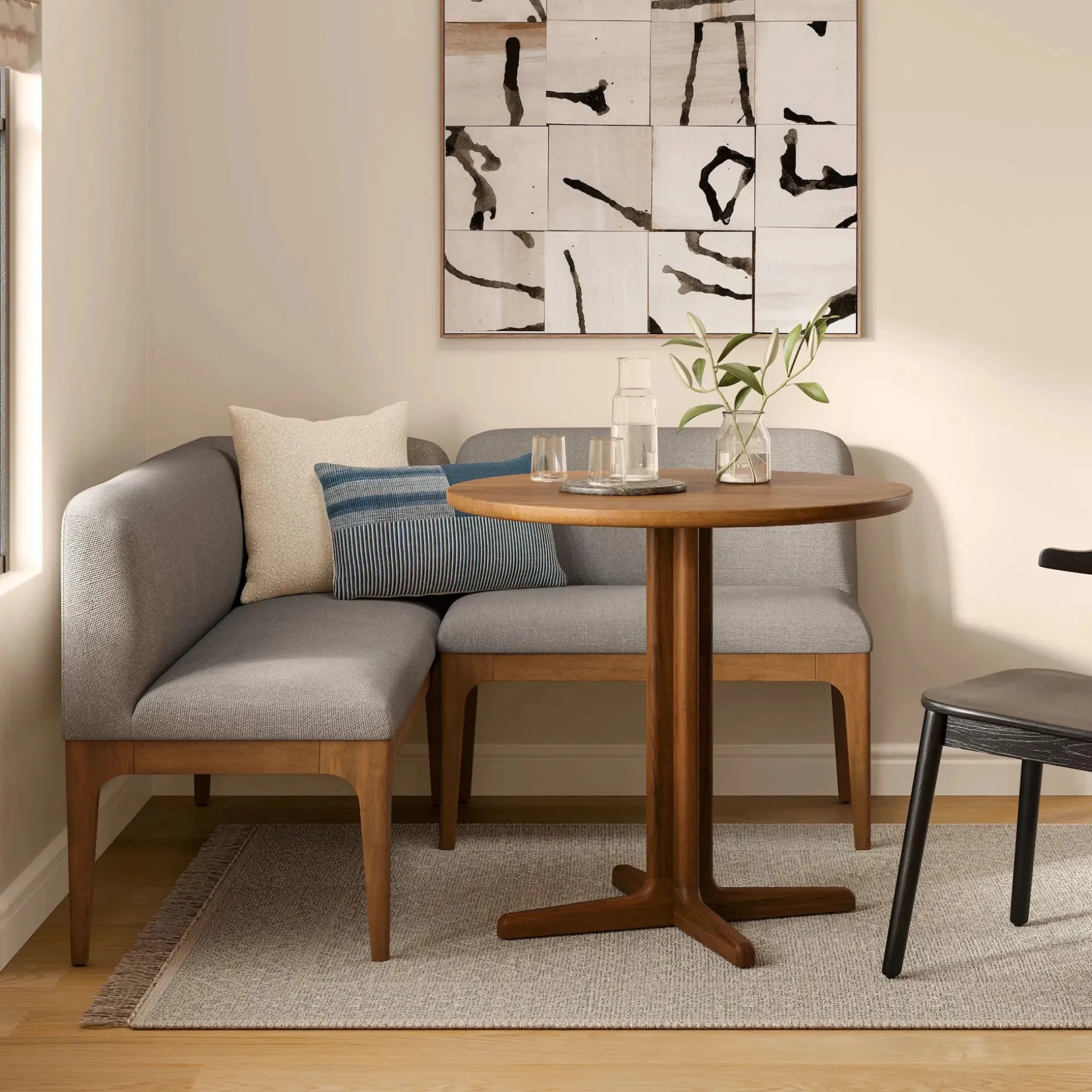Rosin 55.75" Right Arm Banquette Set - Smoked Oak and Hestia Gray